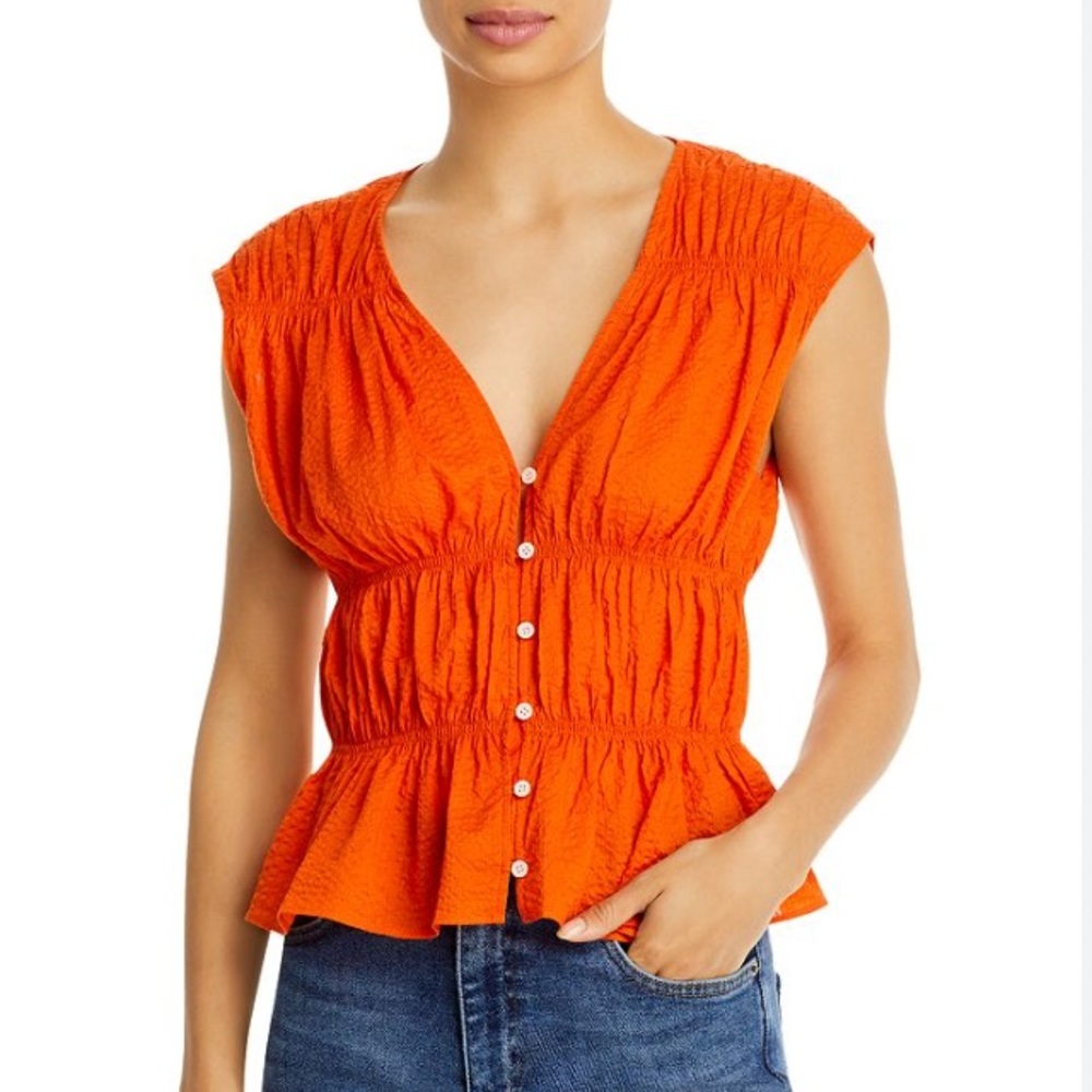 FRAME Ruched V Neck Sleeveless Blouse. Size XS